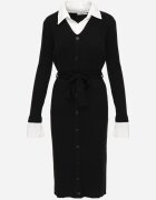 elsa.m by may Rochie din vâscoză cu guler decorativ manșete și dungi Ziona Neagră