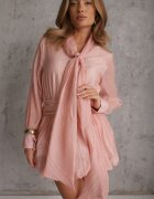 elsa.m by may Rochie eterică tip balloon cu tip cravată decorativ la decolteu Erenna Roz