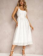 elsa.m by may Rochie Evazată Albă cu bretele cu cordon din material decorată cu zirconii Torolia