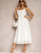 elsa.m by may Rochie Evazată Albă cu bretele cu cordon din material decorată cu zirconii Torolia