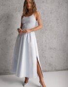 elsa.m by may Rochie evazată albastră din bumbac cu elastic la bust și bretele cu legare Omphoreia