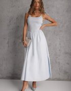 elsa.m by may Rochie evazată albastră din bumbac cu elastic la bust și bretele cu legare Omphoreia