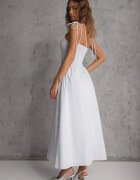 elsa.m by may Rochie evazată albastră din bumbac cu elastic la bust și bretele cu legare Omphoreia