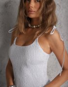 elsa.m by may Rochie evazată albastră din bumbac cu elastic la bust și bretele cu legare Omphoreia