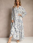elsa.m by may Rochie Evazată Albastră din Bumbac cu Imprimeu Floral Efalora