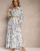 elsa.m by may Rochie Evazată Albastră din Bumbac cu Imprimeu Floral Efalora