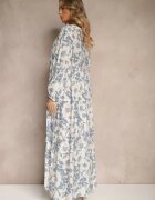 elsa.m by may Rochie Evazată Albastră din Bumbac cu Imprimeu Floral Efalora
