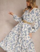 elsa.m by may Rochie Evazată Albastră din Bumbac cu Imprimeu Floral Efalora