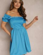 elsa.m by may Rochie Evazată Albastră Mini cu Decupaje Laterale și Zirconii la Decolteu Erelasia