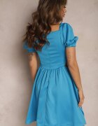 elsa.m by may Rochie Evazată Albastră Mini cu Decupaje Laterale și Zirconii la Decolteu Erelasia