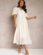 elsa.m by may Rochie evazată bej brodată maxi cu mânecă scurtă Garneta