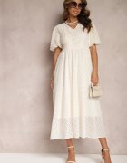 elsa.m by may Rochie evazată bej brodată maxi cu mânecă scurtă Garneta