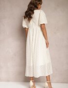 elsa.m by may Rochie evazată bej brodată maxi cu mânecă scurtă Garneta