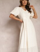 elsa.m by may Rochie evazată bej brodată maxi cu mânecă scurtă Garneta