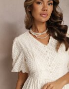 elsa.m by may Rochie evazată bej brodată maxi cu mânecă scurtă Garneta