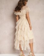 elsa.m by may Rochie Evazată Bej cu Inserții Transparente din Dantelă Saela