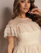 elsa.m by may Rochie Evazată Bej cu Inserții Transparente din Dantelă Saela