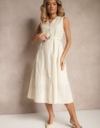 elsa.m by may Rochie Evazată Bej Deschis din Viscoză cu Curea și Nasturi Ulisena