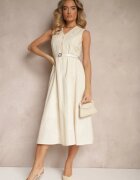 elsa.m by may Rochie Evazată Bej Deschis din Viscoză cu Curea și Nasturi Ulisena