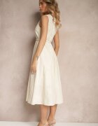 elsa.m by may Rochie Evazată Bej Deschis din Viscoză cu Curea și Nasturi Ulisena