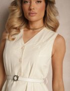 elsa.m by may Rochie Evazată Bej Deschis din Viscoză cu Curea și Nasturi Ulisena