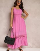 elsa.m by may Rochie Evazată Fuchsia Maxi cu Volănaș și Dantelă Luluma