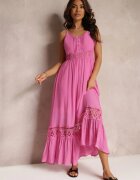 elsa.m by may Rochie Evazată Fuchsia Maxi cu Volănaș și Dantelă Luluma