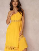 elsa.m by may Rochie Evazată Maxi Galbenă cu Volan și Dantelă Luluma