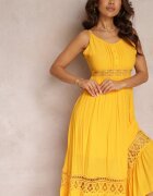 elsa.m by may Rochie Evazată Maxi Galbenă cu Volan și Dantelă Luluma