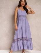 elsa.m by may Rochie Evazată Mov Maxi cu Volane și Dantelă Luluma