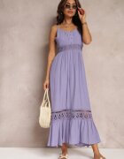 elsa.m by may Rochie Evazată Mov Maxi cu Volane și Dantelă Luluma