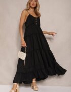 elsa.m by may Rochie Evazată Neagră cu bretele subțiri din Vâscoză și Bumbac Mimilia