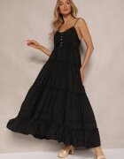 elsa.m by may Rochie Evazată Neagră cu bretele subțiri din Vâscoză și Bumbac Mimilia