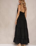 elsa.m by may Rochie Evazată Neagră cu bretele subțiri din Vâscoză și Bumbac Mimilia