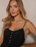 elsa.m by may Rochie Evazată Neagră cu bretele subțiri din Vâscoză și Bumbac Mimilia