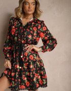 elsa.m by may Rochie Evazată Neagră cu Inserții de Dantelă și Șnur Payten