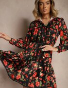 elsa.m by may Rochie Evazată Neagră cu Inserții de Dantelă și Șnur Payten