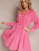 elsa.m by may Rochie Fucsia Decorată cu Broderie și Nasturi de Perle cu Guler Înalt Wialon