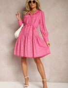 elsa.m by may Rochie Fucsia Decorată cu Broderie și Nasturi de Perle cu Guler Înalt Wialon
