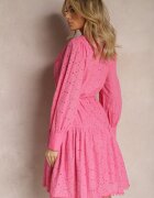 elsa.m by may Rochie Fucsia Decorată cu Broderie și Nasturi de Perle cu Guler Înalt Wialon
