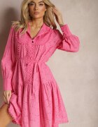 elsa.m by may Rochie Fucsia Decorată cu Broderie și Nasturi de Perle cu Guler Înalt Wialon