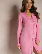 elsa.m by may Rochie Fucsia Tricotată cu Franjuri Decorative și Nasturi Opleria