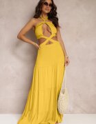 elsa.m by may Rochie Galbenă Cloche din Vâscoză cu Legătură și Decupaje Kailen