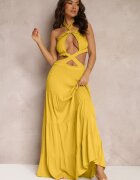 elsa.m by may Rochie Galbenă Cloche din Vâscoză cu Legătură și Decupaje Kailen