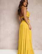elsa.m by may Rochie Galbenă Cloche din Vâscoză cu Legătură și Decupaje Kailen
