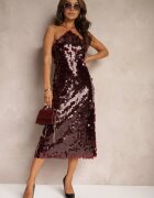 elsa.m by may Rochie grena paietată cu croială asimetrică cu legătură decorativă la spate Leriseli
