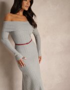 elsa.m by may Rochie Gri cu Vâscoză Decorată cu Decolteu rasfrânt Siarielis