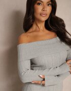 elsa.m by may Rochie Gri cu Vâscoză Decorată cu Decolteu rasfrânt Siarielis