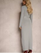 elsa.m by may Rochie Gri Plisată din Tricot de Viscoză cu Buzunare și Curea Cetida