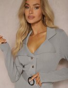 elsa.m by may Rochie Gri Plisată din Tricot de Viscoză cu Buzunare și Curea Cetida